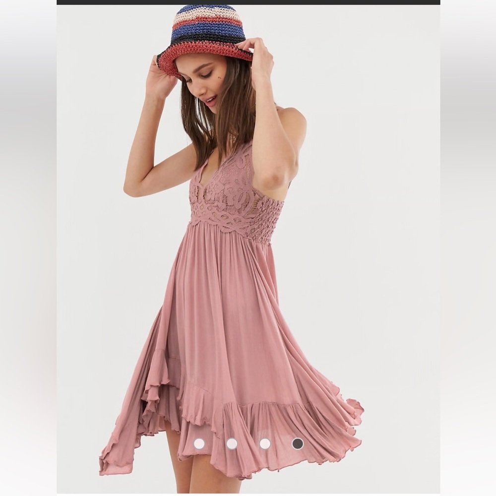 Free People Slip Dress Women's Rose Adella Lace Boho S